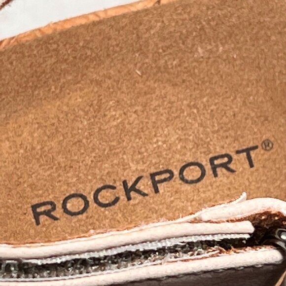 Rockport Womens Tan Taupe Perforated Leather Peep Toe Cork Wedge Shoes Sz 8.5 - Picture 9 of 12